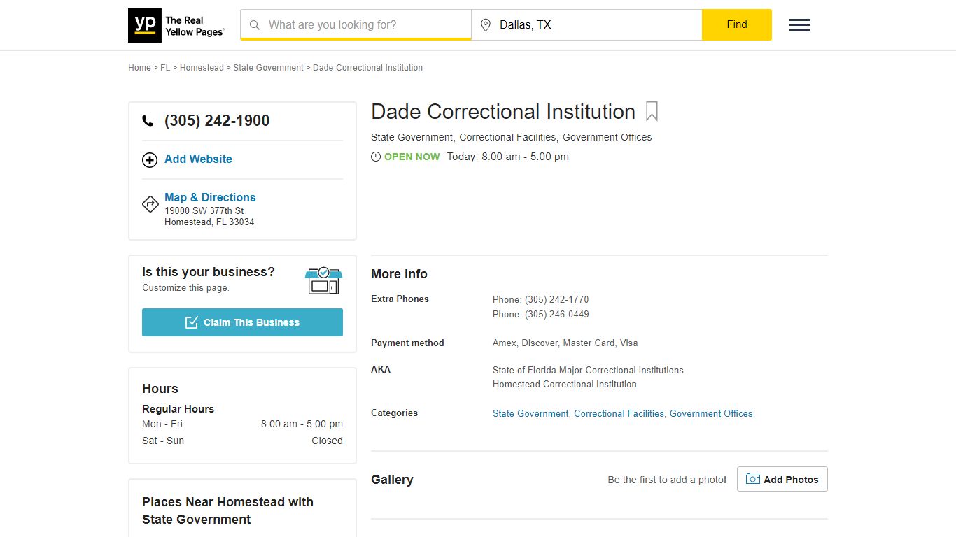 Dade Correctional Institution in Homestead , FL - YP.com