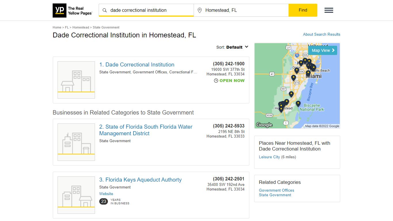 Dade Correctional Institution in Homestead, FL - Yellow Pages